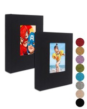 Black Linen Photo Album Set, 4x6 with Clear Pages and Personalization Window, 2