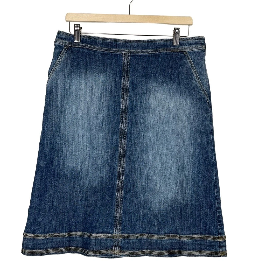 Boden Skirt Womens 10L Blue Denim Faded A Line Front Pockets Western Country