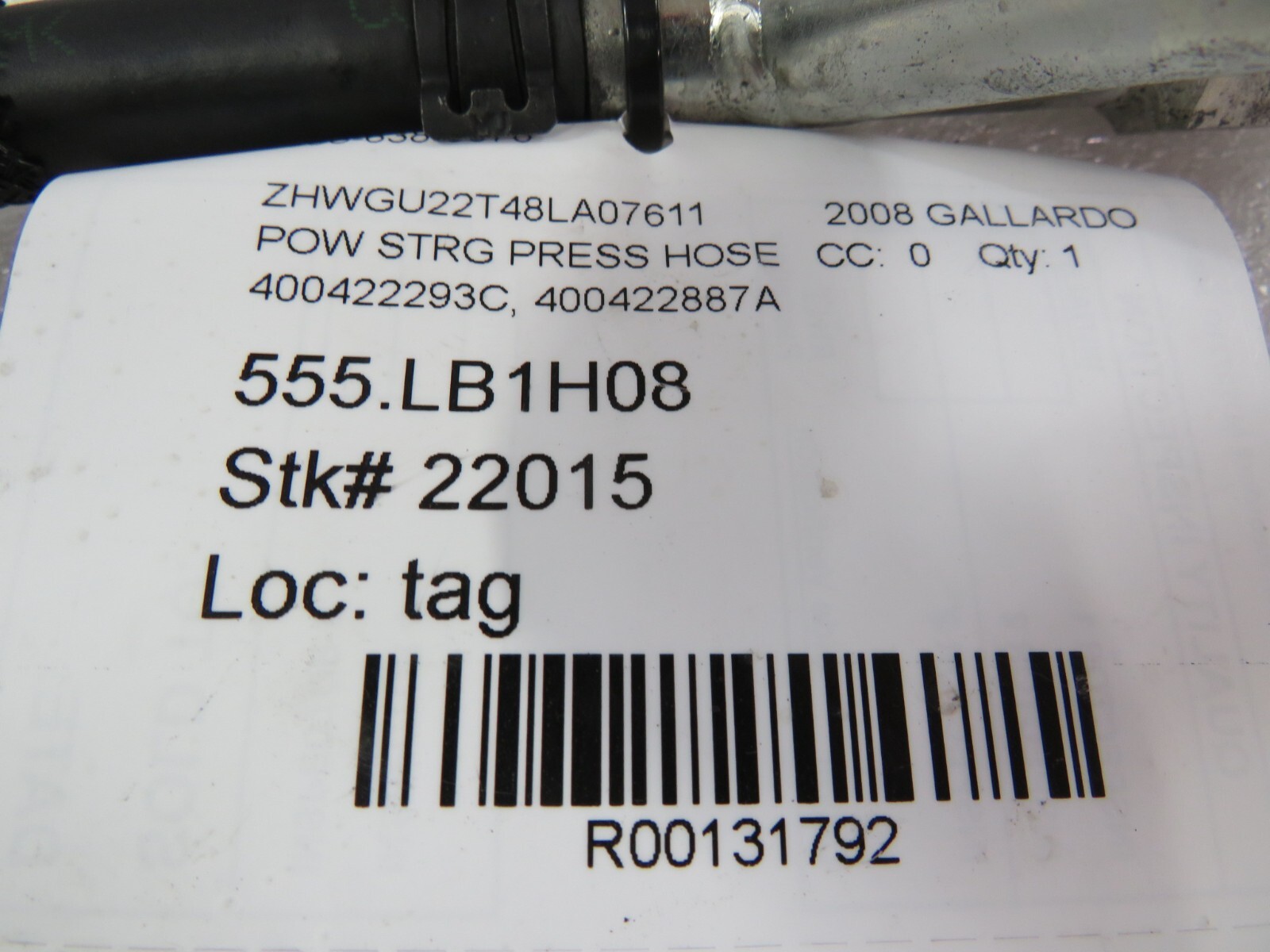 Lamborghini Gallardo, Power Steering Y Hose Connector, Used, P/N 400422293C