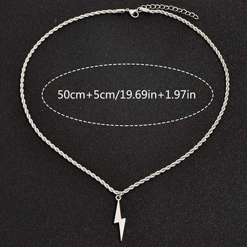 Silver Rope Chain Necklace with Lightning Bolt Pendant –Trendy Statement Jewelry - Picture 6 of 7