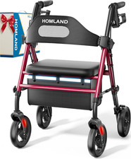 Foldable Rollator Walkers with Seat for Seniors, 8'' Big Wheels, 350 lb. Weight