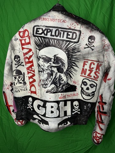 Handpainted Vintage 80s Punk Jacket Leather + Kevlar - Picture 5 of 9