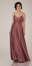 NWT Sorella Vita V-NECKLINE CHARMEUSE DRESS 14 WITH FULL SKIRT Rose Pink 9514