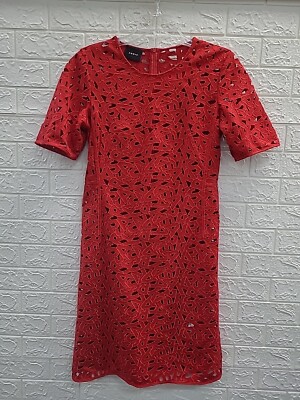 New Akkis Short Sleeve Secong Glance Embroidery Sheath Dress Hibiscus Size 8