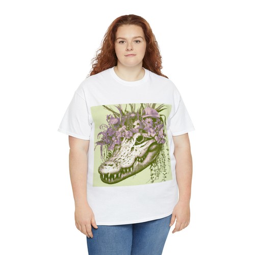 Vintage Style Nature T Shirt Unisex Adult Alligator Skull Floral Animal Art Tee - Picture 7 of 23