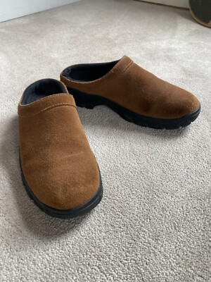 Land s End Women s Medium Brown Heavy Suede Slides With Thick Sole Size 8 GUC