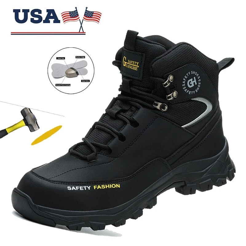 Mens Safety Shoes Leather Steel Toe Work Boots Protective Boots Hiking Boots