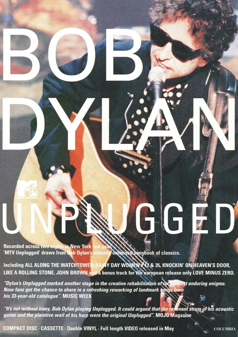 Bob Dylan - Unplugged - Full Size Magazine Advert | eBay