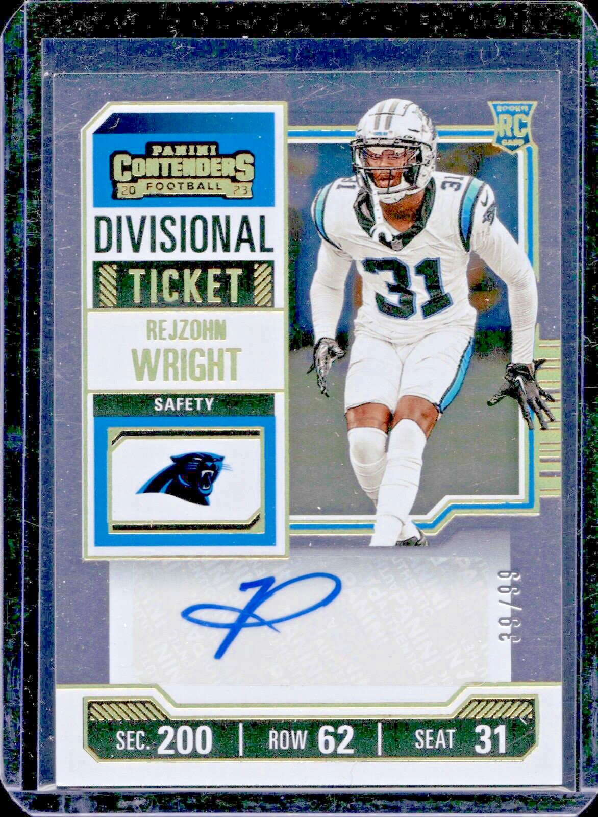 2023 Contenders Rejzohn Wright Divisional Ticket Rookie Auto RC /99 Panthers