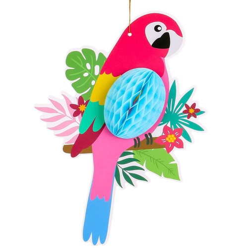 6x Tropical Birds Hanging Parrot Paper Honeycomb Hawaiian Party Bar Wall Decor - Picture 10 of 12