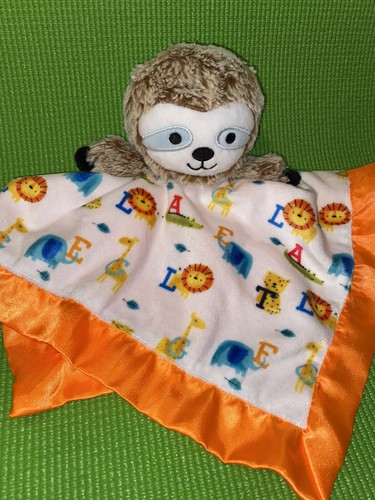 Baby Starters Sloth Security Blanket Rattle Lovey Orange Satin Trim Lion Tigers - Foto 5 di 9