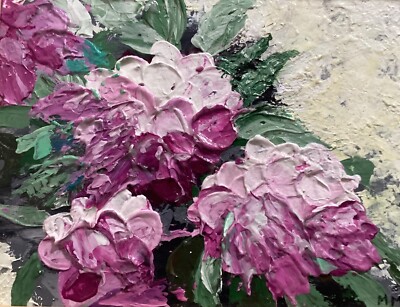 Original Painting Colorful Impasto Floral Impression Pink Deep Texture 8 x10 