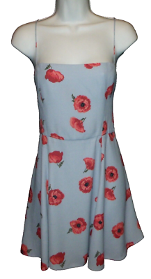 REFORMATiON blue w/red poppy floral print slip dress short sundress ties 4  XS | eBay