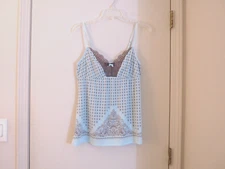 STUDIO DONATELLA Seafoam Blue/Mocha Poly Paisley Lace Trim Babydoll Chemise Sz M