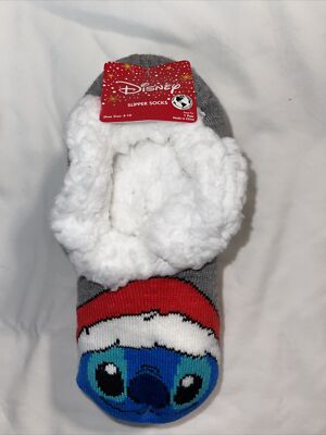 Women's Lilo & Stitch Santa Hat Fuzzy Babba Slipper Socks OSFM Shoe ...
