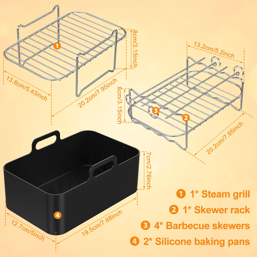 Air Fryer Accessories Set w/ Air Fryer Silicone Pot and Stainless Steel❦