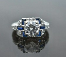 2.65Ct Art Deco Style Lab-Created Diamond Sapphire Wedding Ring In 925 Silver