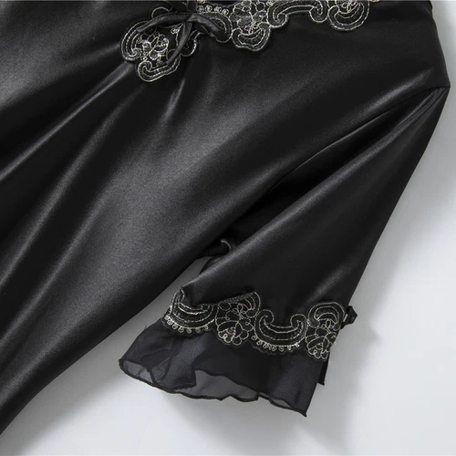 Damen Satin Nachthemd Sommer Luxus Weich Spitze Kurzarm V-Ausschnitt Schlafshirt - Bild 6 von 32