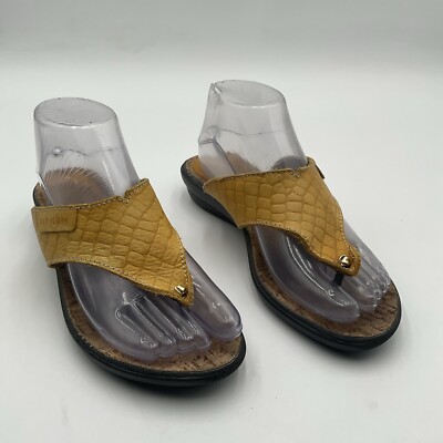 Fly Flot Thong Flip Flop Sandals Womens Sz Yellow Leather