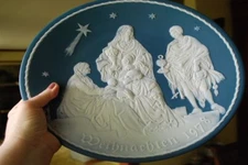 Villeroy & Boch 1978 CHRISTMAS NATIVITY PLATE West Germany 11.75" Blue Porcelain