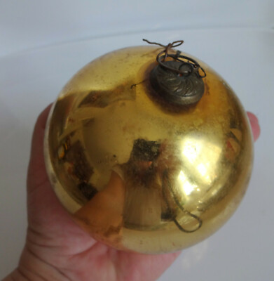 Rare 1900 Antique German Large Gold Honey Original Kugel Christmas Ornament