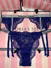 Victorias Secret  Very Sexy Garter Belt Shine Strap Brazilian Panty Set Medium
