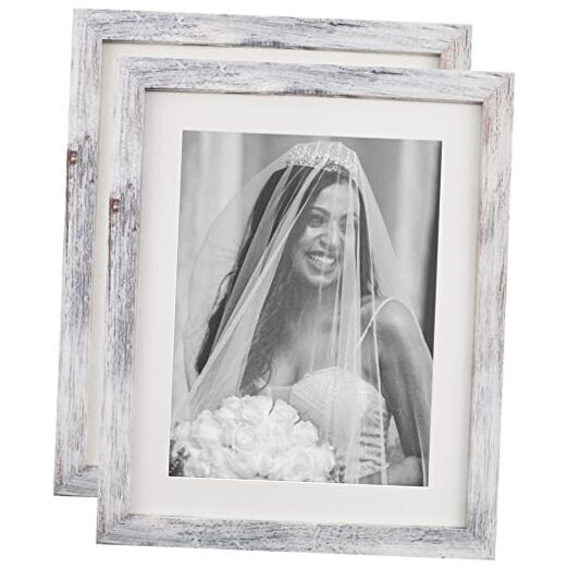 Picture Frames Set of 2 Wood Grain Photo Frame for 8x10 Distressed White-image