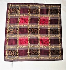 Jones New York Red Silk Scarf Semi-Sheer Stripes Chains Leopard Grid 21 x 21