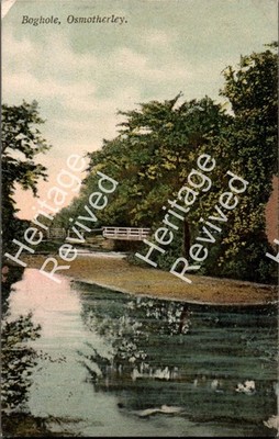 ANTIKE OSMOTHERLEY MOORLOCH TEICH BRÜCKE BÄUME E D THOMPSON GESTEMPELT 1908
