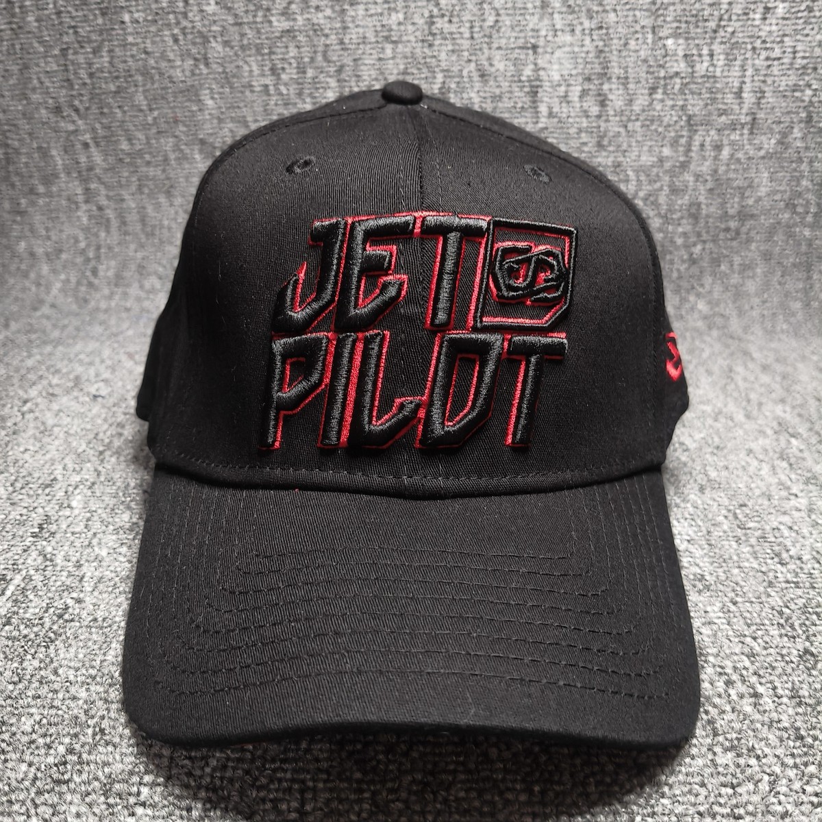 New Era 39THIRTY Jet Pilot Stretch Fit Hat Cap Black Red Curved Brim