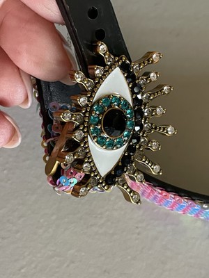 KURT GEIGER LONDON RAINBOW SEQUIN CRYSTAL EVIL EYE BELT SIZE XS/S NWT KURT GEIGER LONDON RAINBOW SEQUIN CRYSTAL EVIL EYE BELT SIZE  main image 2
