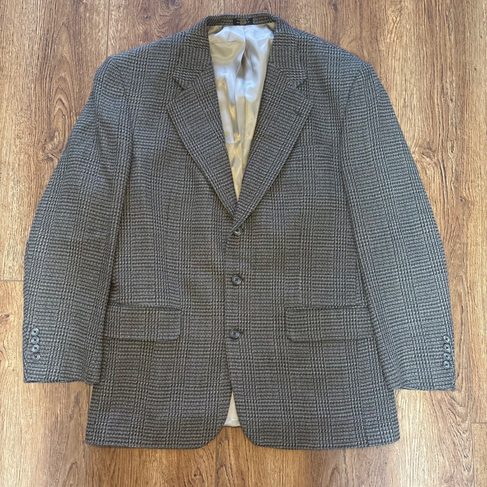 Stafford Tweed 100% Worsted Wool Blazer 3 Button Sport Coat Mens 42R brown vtg