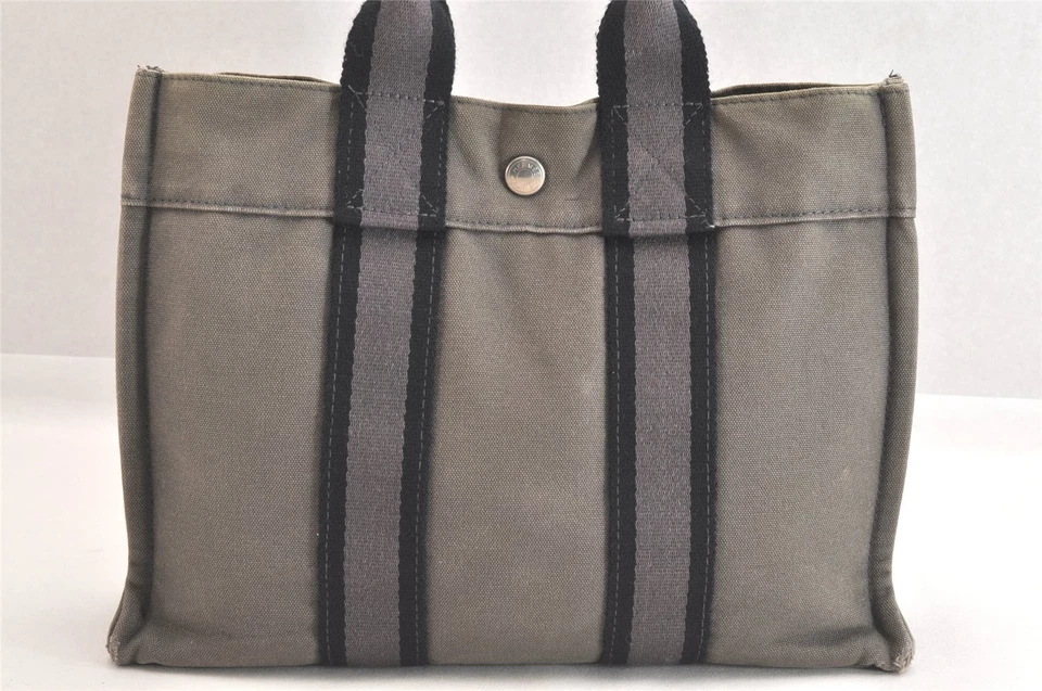 Authentic HERMES Vintage Fourre Tout PM Hand Tote Bag Canvas Gray 2769N - Image 2 of 4