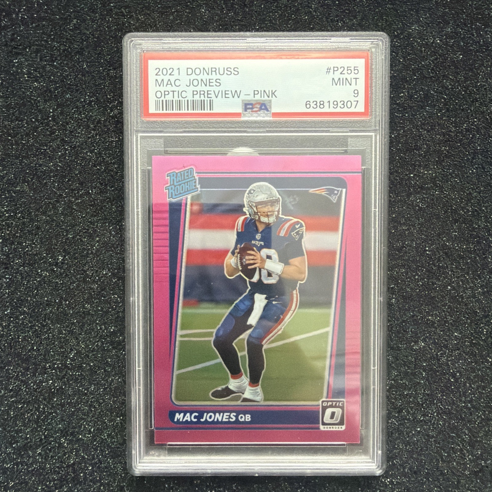 2021 Panini Donruss - Rated Rookie Mac Jones #P-255 Optic Holo Pink Preview (RC)