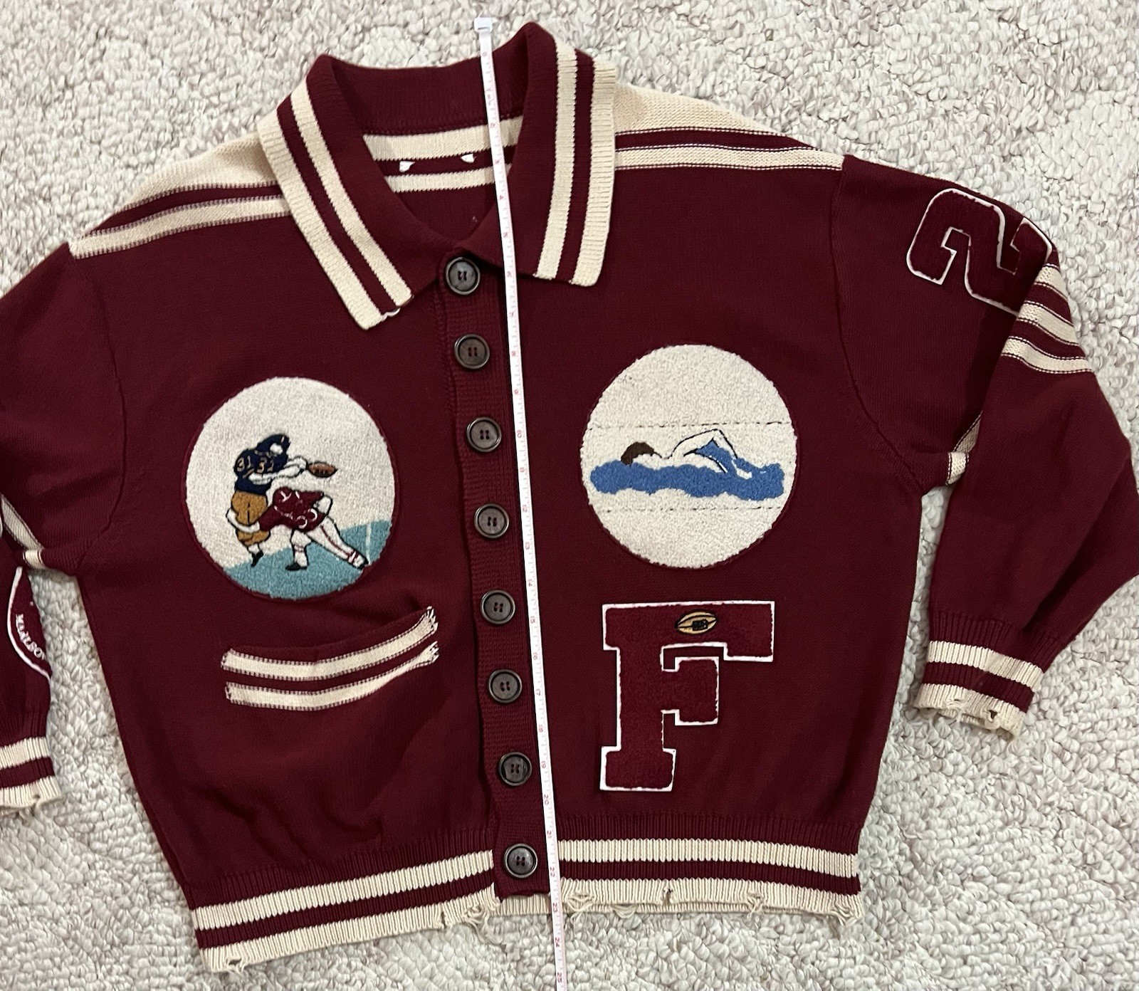 Found Fin Varsity Patch Collared Cardigan Sweater… - image 7