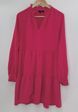 1.STATE Bright Pink Long Sleeve Tiered Mini Ruffle Cuff Boho Chic Sz Sm Preppy