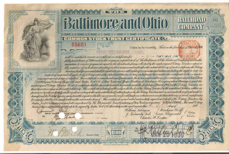 #816 1899 Cat Value$15 Topless Liberty Baltimore/ Ohio Oppenheimer-Owned UKStamp