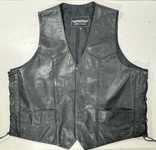 Vintage UNIK Leather Apparel Motorcycle Vest Mens Black Size 52 Biker Snaps