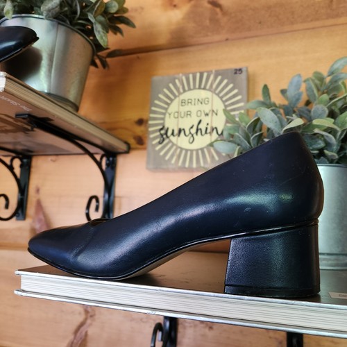 Pesaro Lenore Vintage 90s Y2K Navy Blue Leather Square Toe Pump Heel Shoes Sz 6M - Picture 2 of 11
