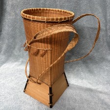 Vintage Southeast Asian Handmade Farmers Woven Rattan Bamboo Basket Backpack