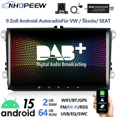 9'' CarPlay DAB+ 2+64G Android Autoradio Für VW Golf 5 6 T5 Passat Touran GPS RDS