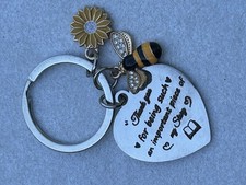 Thank You Bee Sunflower Heart Charm Keychain Teacher Gift Collectible