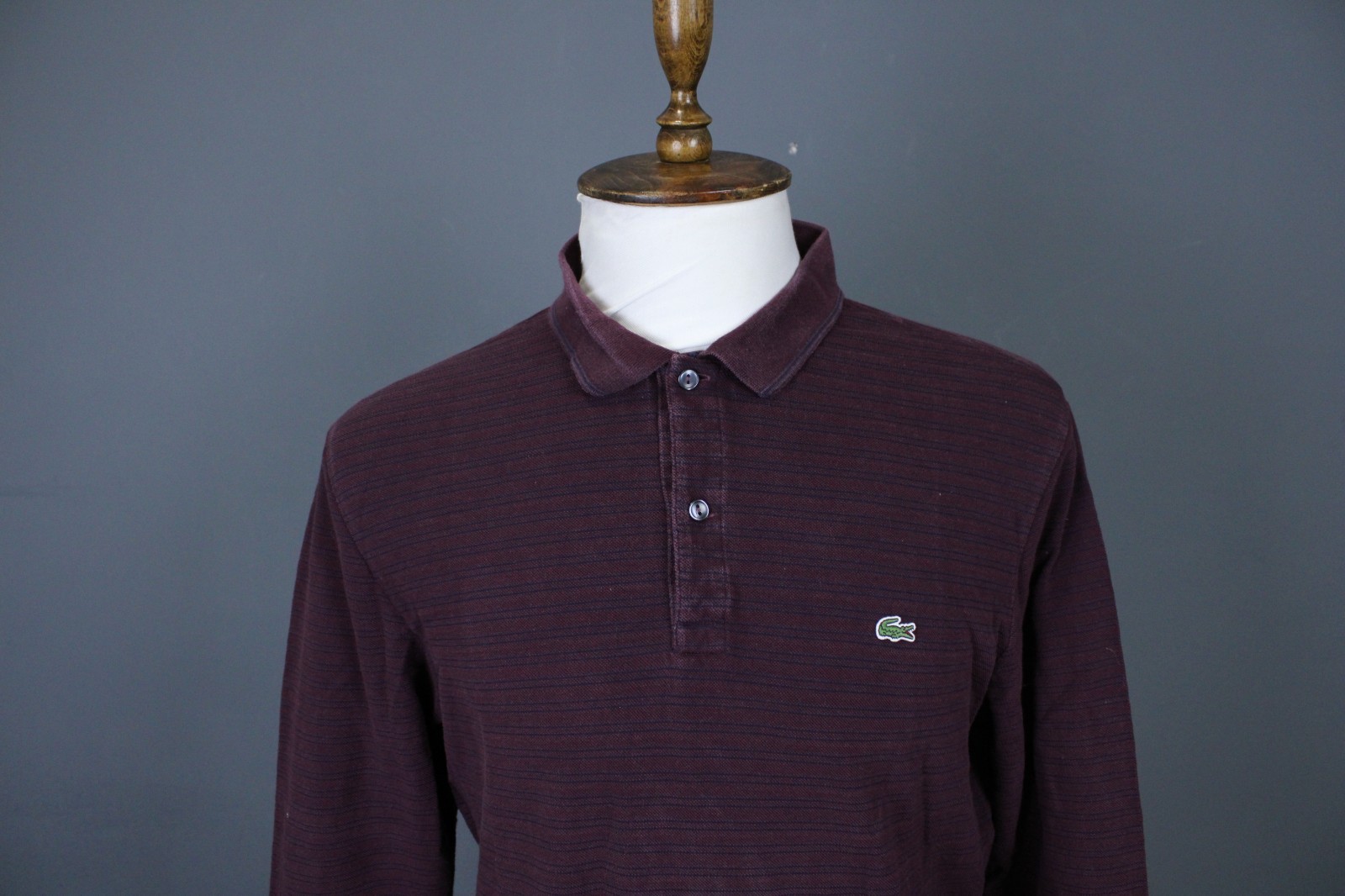 Lacoste Burgundy Striped Cotton Regular Long Sleeve Popover Polo Shirt Size 6 thumbnail 2