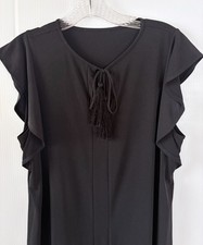 Michael Kors,chic mini black dress,V-neck,tassels,flutter sleeves.Size L, NWOT.