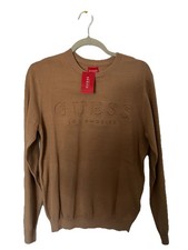  70 Guess Los Angeles Tero Emboss Sweater Size M Toasted Taupe Mens Brown