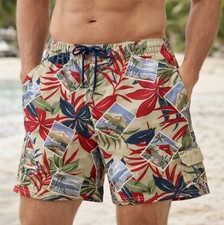 Nautica Men  s L Tropical Print Swim Trunks Shorts Pockets Drawstring Waist EUC