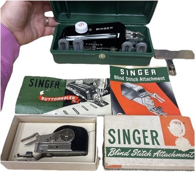 Vintage Singer Buttonholer with Blind Stitch Attachment Both In Original Boxes