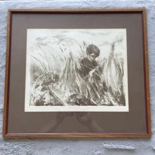 Joan Purcell The Boy In The Field Lithograph Wit Frame/ Artist Bio