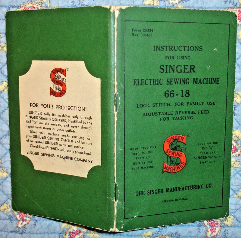 SINGER ELECTRIC SEWING MACHINE 66-18 INSTR BKLET/MANY PHOTOS/MUCH INF/VERY RARE!