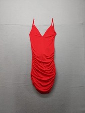Tiger Mist Women Mini Dress S Red V Neck Bodycon Spaghetti Strap Ruched Cocktail